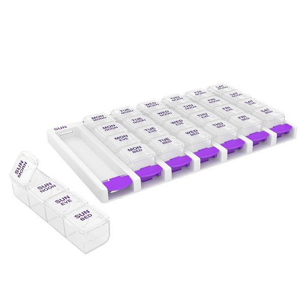 EZY DOSE Weekly (7-Day) Pill Case, Medicine Planner, Vitamin Organizer Box, 4 Times a Day, Small Removable Compartments, Covenient and Easy to Use, Color May Vary, Clear Lids, BPA Free