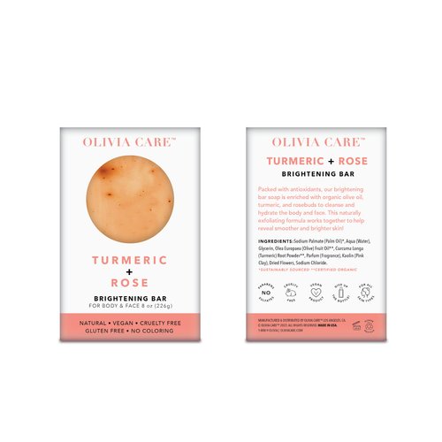 Olivia Care Brightening Bar Soap Packed with Antioxidantsis with Organic Olive Oil, Turmeric, and Rosebuds to Cleanse and Hydrate the Body and Face 8 oz (Turmeric + Rose)