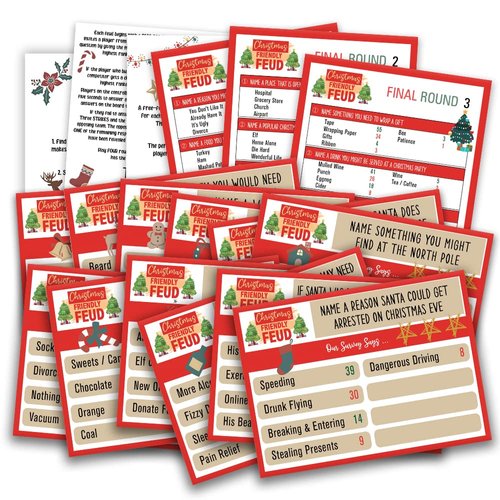 Christmas Friendly Feud Quiz, Baby Shower Game Night, Christmas Party Game, Family Activity, Feud Trivia Quiz, Holiday Games for Adults Kids Coworkers Groups Christmas Party Supplies-003