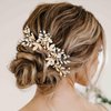 Olbye Wedding Hair Comb Silver Rhinestone Headpiece Pearls Crystal Prom Hair Pieces Flower Bridal Hair Clips Decorative Bridesmaids Bead Hair Side Combs Brides Hair Accessories for Women (Gold)
