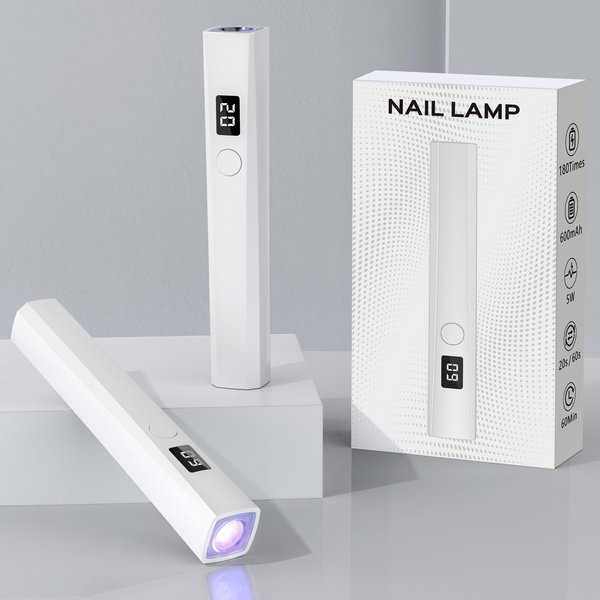 Hoonyn Handheld UV Nail Lamp, 5W UV Light for Gel Nails, Portable LED Nail Lamp, Mini Nail Dryer with LCD Screen, USB Nail Light for Fast Curing (White)