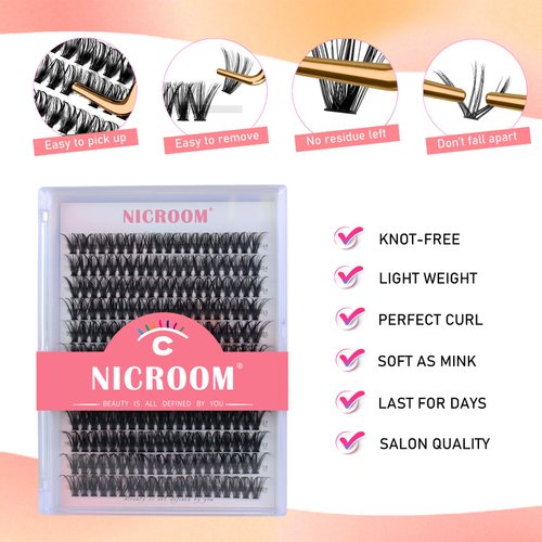NICROOM Lash Clusters 240pcs Individual Lashes 50D 0.07D Curl 14-18mm DIY Eyelash Extension Mixed Tray Faux Mink Wispy Soft&Natural Cluster Lashes False Eyelashes(50D-0.07D-14-18mm)