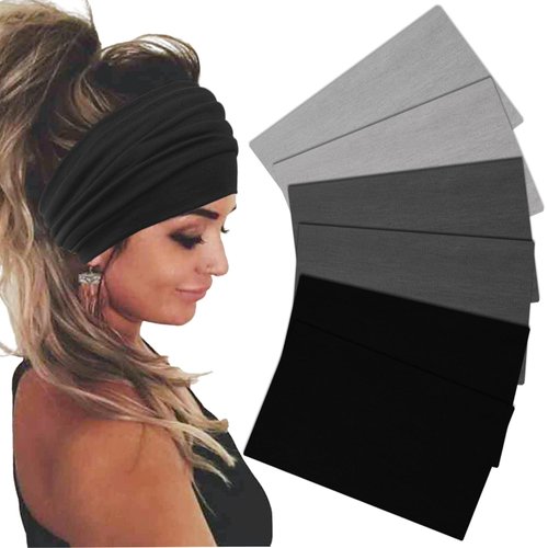 Sefiinh Wide Headbands For Women Stretch Headband Boho Head Bands Women's Hair Band Turban Workout Hairband Girls Accessories Black Gray 6 Pack
