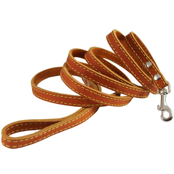 Genuine Thick Leather Classic Dog Leash 1/2" Wide 6 Ft, Small Breeds