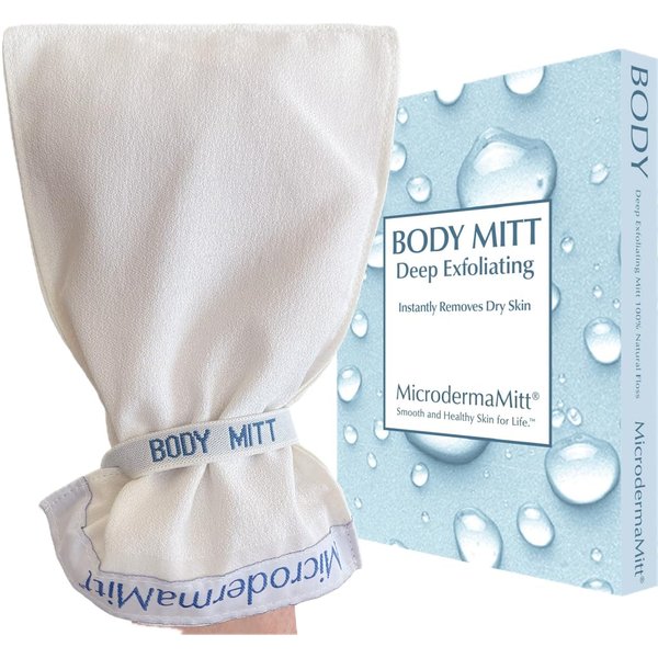 MicrodermaMitt Deep Exfoliating Mitt for Shower – Dead Skin Remover & Exfoliator Body Scrubber - Keratosis Pilaris – Premium Quality for Smooth & Cleaner Skin Quickly - Feels Good on Skin - No Dyes
