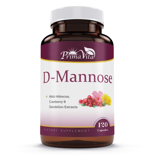 PrimaVita D-Mannose Supplement 800mg, D-Mannose Capsule with Cranberry, Dandelion Extract and Vitamin C, Support Overall Immunity, 120 Vegan Capsule