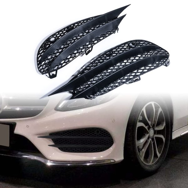 AMOPACORP Compatible with Mercedes C-Class W205 Sedan C205 Coupe A205 Convertible C180 C200 C250C300C43 AMG 2015-2018 2pcs Black Left Right Front Lower Bumper Fog Light Grille Mesh Grill Cover Insert