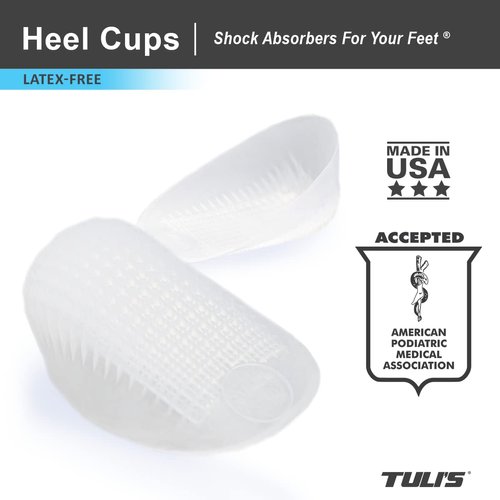 Tuli's Classic Gel Heel Cups, Cushion Insert for Shock Absorption and Plantar Fasciitis and Heel Pain Relief, Made in the USA, 1 Pair, Regular
