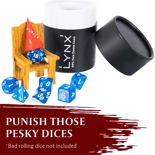 DnD Dice Jail - Time Out Chair & Dunce Hat - Punish Your Bad Dice in our Chair Of Shame - Accessories / Gift for Dungeons and Dragons. Miniature Chair & Cap Works for all D&D Dice D20, D10, D8, D6, D4