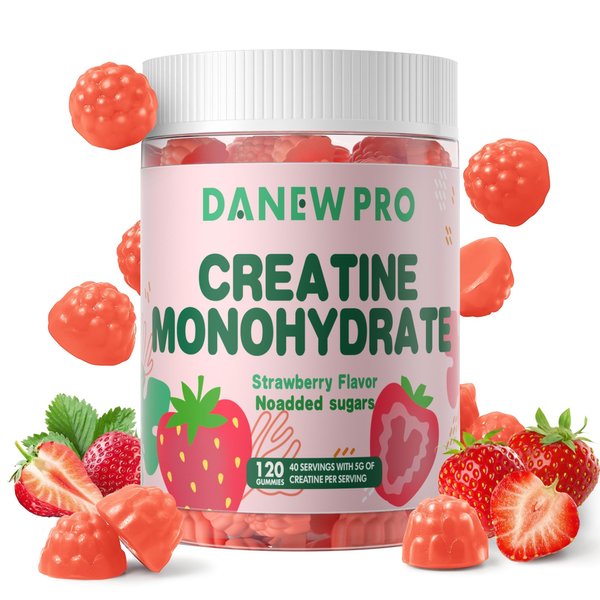 DANEW PRO Creatine Monohydrate Gummies 5000mg for Men & Women, Creatine Monohydrate for Muscle Strength, Muscle Builder, Energy Boost, Pre-Workout Supplement(120 Count)-Strawberry Flavor