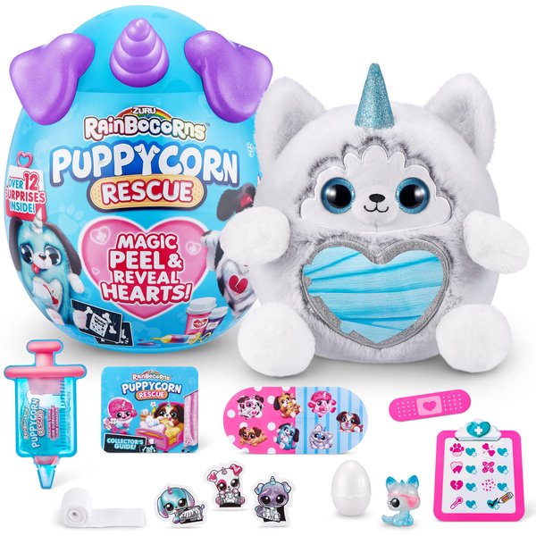 Rainbocorns Puppycorn Rescue (Husky) by ZURU, Collectible Plush, Stuffed Animal Girl Toys, Surprise Egg, Stickers, Syringe Slime, Ages 3+ for Girls, Children, 9.06 x 7.87 x 11.02 inches