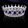 QIDIAN Bride Water Droplets Full Crown Pageant Crowns Princess Tiara Retro Round Crown Bride Hair Accessories (Blue)