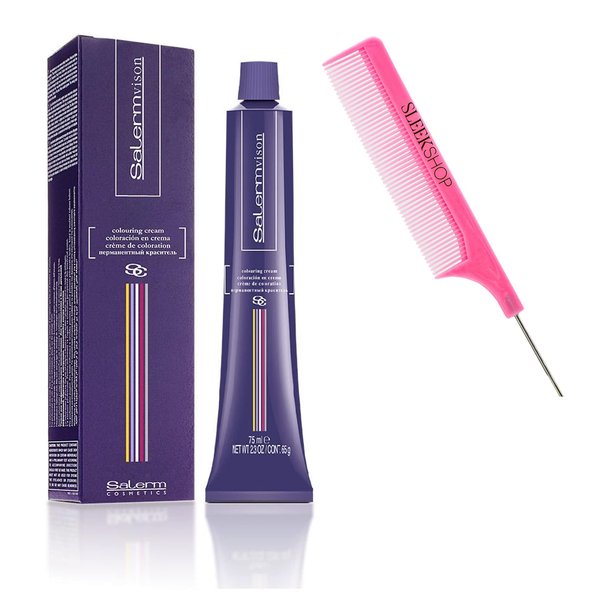 vask SIeekshop Comb + 𝐒𝐚𝐥𝐞𝐫m Cosmetics VISION 𝐒𝐚𝐥𝐞𝐫mvision Permanent Cream Hair Color Dye (w/SIeekshop Pink Comb) Haircolor Creme, 4 BROWN