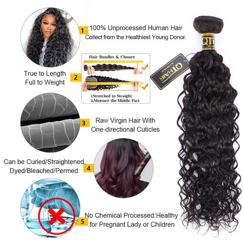 QTHAIR 14A Brazilian Water Wave Human Hair Bundle 1 Bundle 100g 20inch Water Wave Hair Extensions Curly Wave Bundles 1B# color Brazilian Water Wave Human Hair Weave