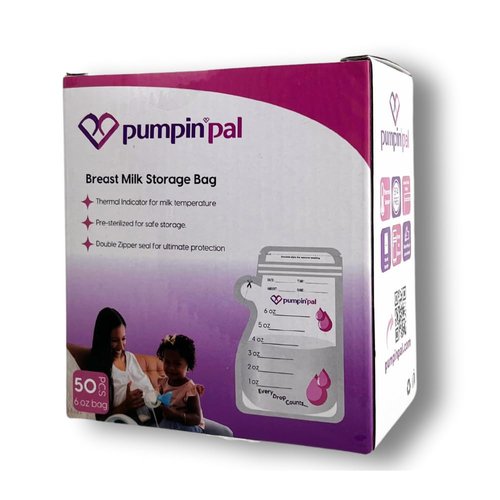 Pumpin' Pal Milk Storage Bags With Exclusive Temperature Sensing Indicator - QTY 50 6 oz zip lock top freezer storage bags
