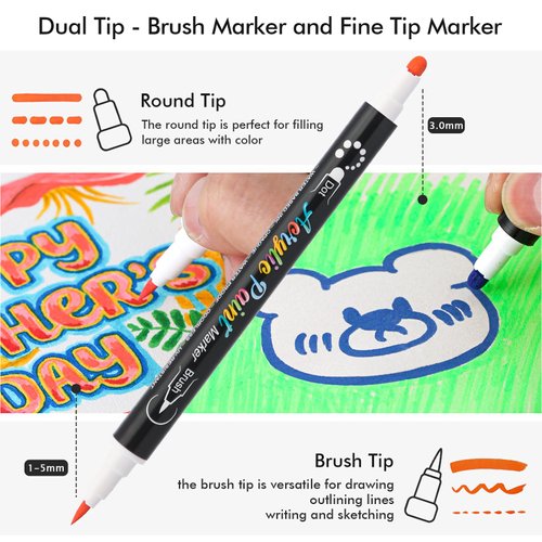 ZSCM 60 Colors Dual Tip Acrylic Markers Paint Pens, Easter Basket Stuffers for Teens, Gifts for Teen Gifts Trendy Stuff, Rock Painting Fine & Brush Tip Acrylic Paint Pen For Kids Adult Art Crafts