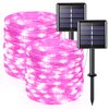 JMEXSUSS 2 Pack Valentine Day Decorations Lights, 33ft 100 LED Pink Solar String Lights Outdoor Waterproof, 8 Modes Copper Wire Solar Fairy Lights for Garden Party Girl Decorations
