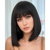 YYHR BLunt Cut Bob Wig With Bangs 14" Shoulder Length Yaki Straight Synthetic Hair Wigs Black Bob Daily Costume Wig Hair Replacement Wigs (14Inch,1B)