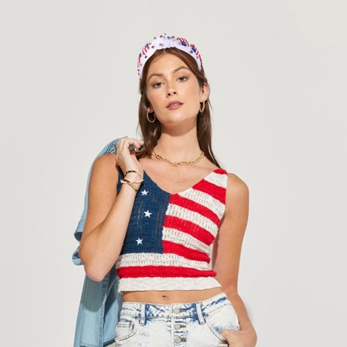 mokkia 4th of July Headband for Women American Flag Star Knotted Headbands Red White and Blue Rhinestone Crystal Top Knot Headbands Patriotic 4th of July Accessories Party Favors (American Flag A)