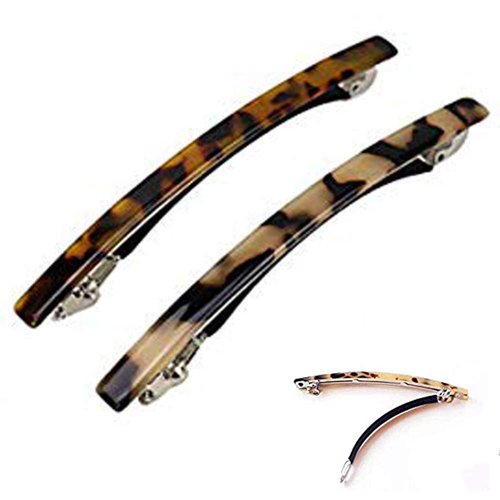 4 Inches Automatic Hair Clip Barrette Ponytail Holders Handmade Celluloid Onyx Hair Clip for Women Girls,2 Count
