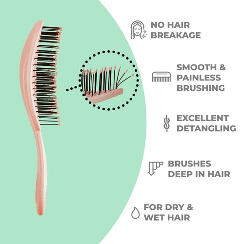 Ninabella Organic Detangling Hair Brush for Women, Men & Children - Does not Pull on Hair - Hair Straightening Brushes for Straight, Curly & Wet Hair - Unique Wave Hairbrush Rose Gold