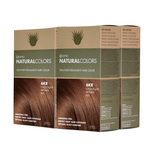 ONC NATURALCOLORS 6KR Chocolate Brown Red (Pack of 4) 4 fl. oz. (120 mL) Heat Activated Healthy Permanent Hair Dye with Certified Organic Ingredients, Ammonia Free, Vegan Friendly, 100% Gray Coverage