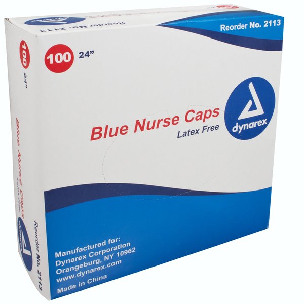 Dynarex Disposable Nurse's Caps, 24" Super Bouffant, Blue, Box of 100