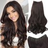 ZGYAIR Invisible Wire Hair Extensions with Transparent Wire Adjustable Size 5 Secure Clips V-Shaped Long Wavy Secret Dark Brown Hair Extension 20 Inch for Women