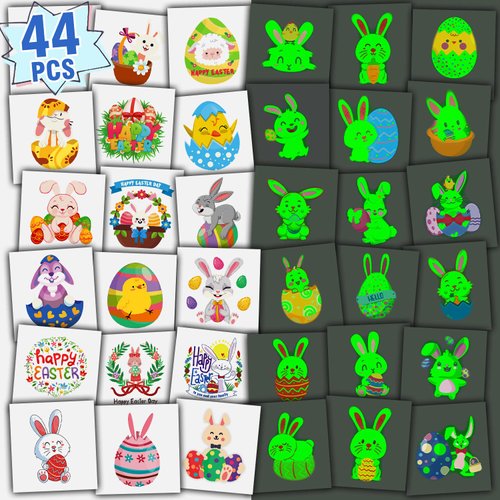 Partywind Temporary Tattoos for Kids Easter Gifts, 44 Individually Wrapped Sheets Tattoo Stickers for Easter Party Supplies Favors, Kids Easter Egg Hunt Games Prizes and Goodie Bag Stuffers