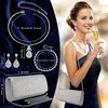 4Pcs Silver Clutch Formal Purse Bag Jewelry Set for Women Evening Handbags Bling Rhinestone Necklace Earrings Bracelet Clutches Set for Women(Bling Style)