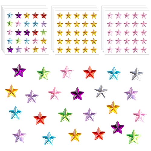 HINZIC 250PCS 12mm Rhinestones Star Gems, Colorful Crystal Body Face Eye Stickers Self Adhesive Acrylic Nail Jewel Decor Wedding Engagement Rave Accessories for Scrapbook Phone Case Invitation Cards
