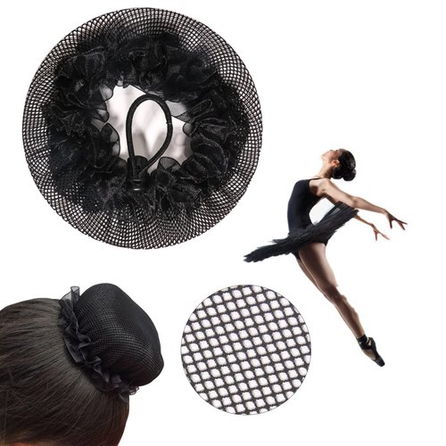KKTOCHVC Bun Dancer Hair net Ballet Dance Skating Bun Cover Elastic Band Hair Nets with Hairpins for Women Girls Bun (Black-With Lace & Drawstring)