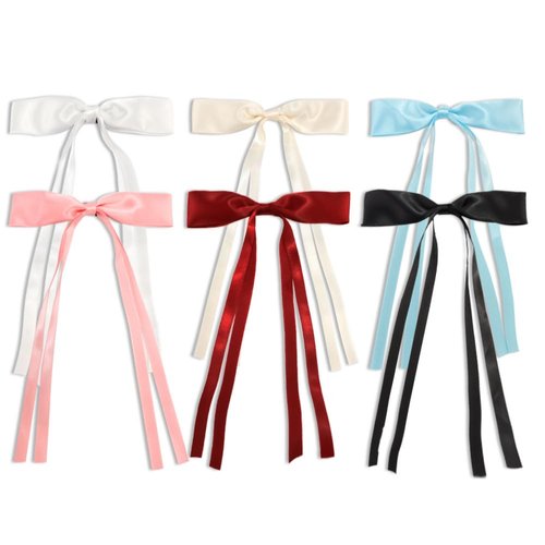 Ahoney 6pcs Satin Bow Hair Clips for Women Girls, Hair Bows Ribbons for Hair Bowknot Hair Clips with Long Tail, Coquette Long Hair Accessories Barrettes Hair Clips With Bow (Classic)