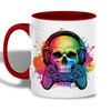 Skull Gamer Design Ceramic Mug, 11oz Coffee Cup with Colorful Headphones and Gaming Controller Theme, Fun Gift for Video Game Lovers, Unique Reusable Eco-Friendly Mug for Hot Beverages, Tea, Milk
