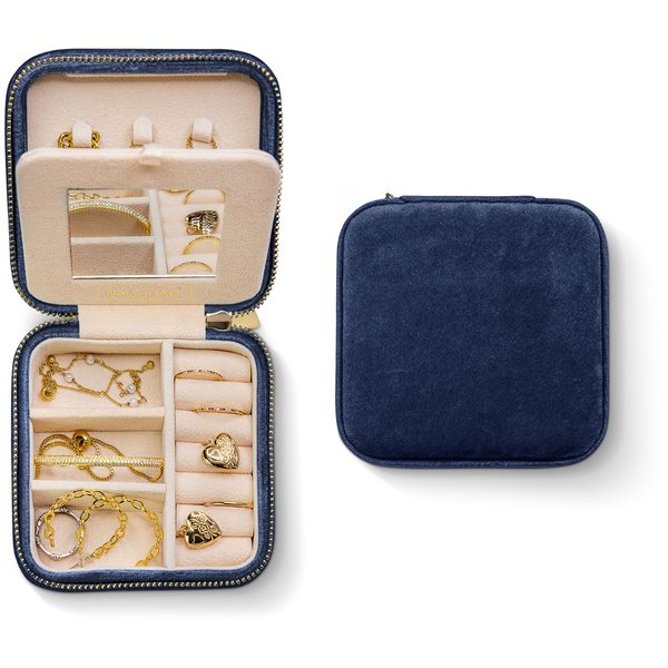 Benevolence LA Plush Velvet Travel Jewelry Organizer Travel Jewelry Case Jewelry Boxes for Women Jewelry Travel Organizer Jewelry Travel Case for Women Jewelry Box for Men Navy Blue