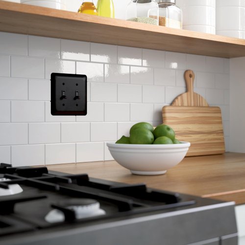 Franklin Brass Stamped Round (1-Pack) Decorative Light Switch Cover Matte Black 2-Gang Wall Plate Double Switch/Toggle Plate Covers Electrical Outlet Covers W10246-FB-C