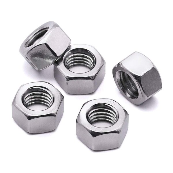 3/8-16 Stainless Steel Finished Hex Nut, 304 Stainless Steel 18-8 Hexagon Nut, Bright Finish, Full Thread, ASME B18.2.2, 25 Pcs