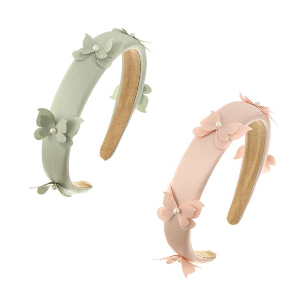 Firopia 2pcs Fashion Headbands Set for Women | Summer Pearl Butterfly Headband | Non Slip Soft Thick Comfortable Headbands for Women(Pink&Green)