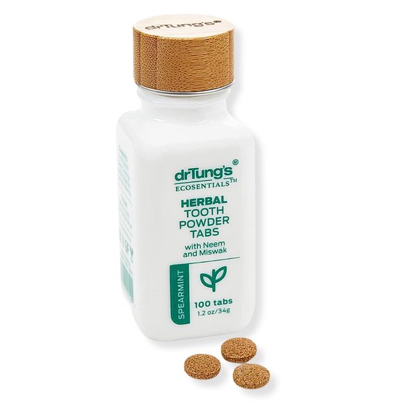 DrTung’s Herbal Toothpaste Tablets – Fluoride Free Toothpaste Tabs, Travel Size Toothpaste, TSA Compliant, Vegan, Plastic Free, Chewable Tablets – Spearmint (100 Tabs)