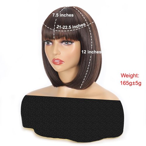 GUOJIAN 12 Inch Short Bob Wigs with Bangs Straight Bob Wigs for Women Synthetic Bob Wigs Natural Looking for Daily Party Cosplay (12inch, 4/30)