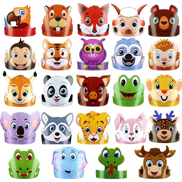 Tinlade 48 Pcs Jungle Safari Animal Headbands and Sea Animal Party Hats for Kids