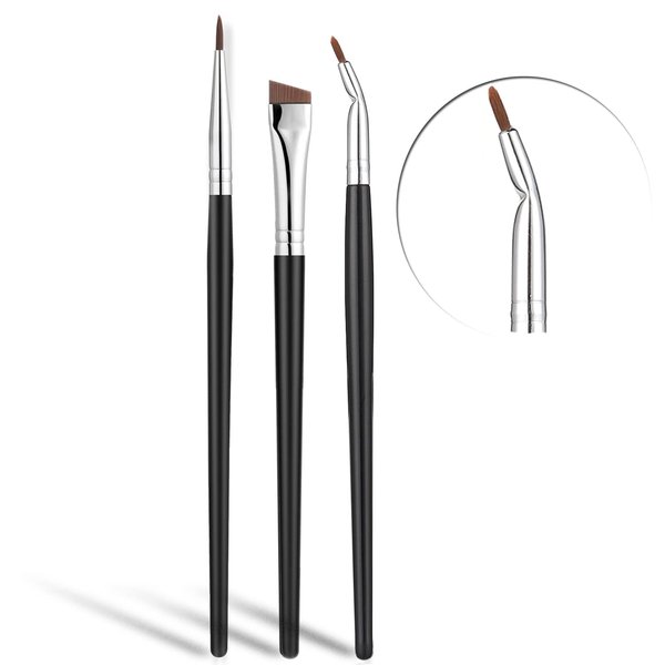 Eyeliner Brushes Set,JASSINS Fine Angled Eyeliner Brushes,Precision Gel Eye Liner Ultra Fine Bent Makeup Brush For Newbies and salon（3PCS）
