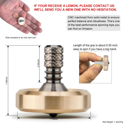 DjuiinoStar Premium Spinning Top, Brass Collar with Titanium Stem, 8-10 Minutes, High Precision EDC Desktop Toy DST-814R