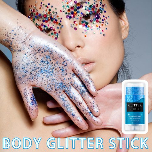 Body Glitter Stick, Singer Gold Concerts Glitter Gel, Pink Holographic Mermaid Sequins Chunky Glitter, Music Festival Rave Glitter Makeup for Body, Face, Hair and Lip, 0.56oz (Blue)