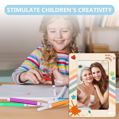 bovivanen Picture Frame Painting Craft Kit for 4" x 6" Photo, 10Pcs DIY Unfinished Wooden Picture Frames with 12Pcs Painting Color Pen and 4 Sheets Crystal Diamond Stickers for DIY Craft