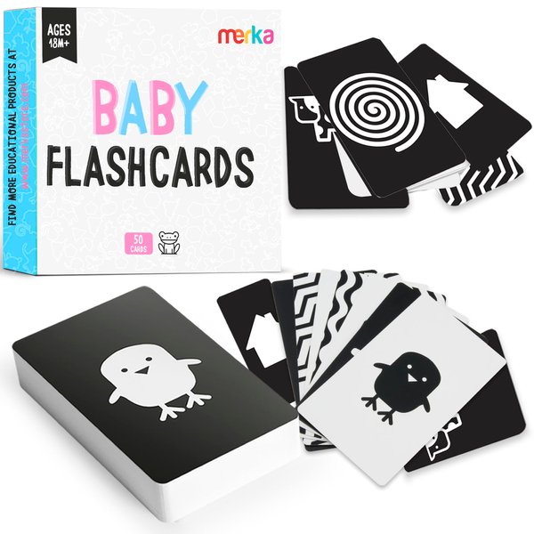 merka Newborn Toys Black and White Baby Toys High Contrast Baby Toys for Newborn Set of 50 Flashcards for Visual Stimulation and Brain/Sensory Development, Ideal Easter Gifts for Kids