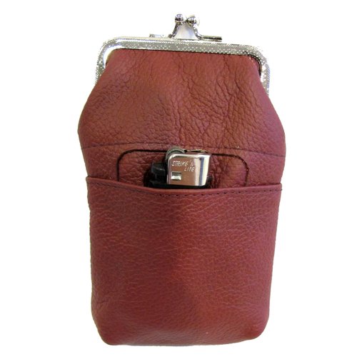Women 100% Pure Leather Cigarette Case Lighter Match Pocket Zipper Coin Pouch -4 Color (Wine)