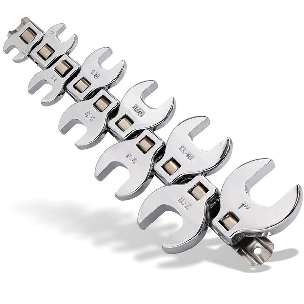 Crows Foot Wrench Set (SAE/Inch) Easily Access Hard-To-Reach Areas, Ideal for Tight Spaces, Great for Automotive Repair Work, Includes Sizes: From 3/8" to 1 Inch, 10-Piece Kit With Clip-on Organizer