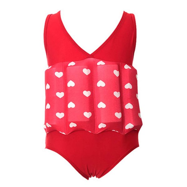 Kids Baby Girls Float Suit Red Heart Floatation Swimsuit with Adjustable Buoyancy Bathing Swimwear One Piece Swimming Suit Toddler Summer Sleeveless Swim Vest Aid Jacket Beachwear Wet Suit Red 2-3T