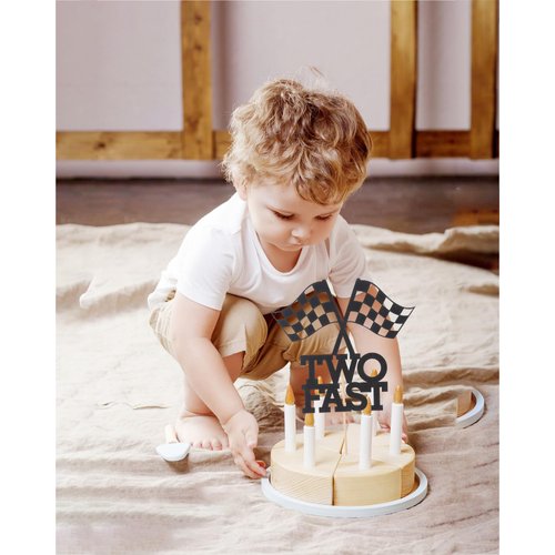 Two Fast Birthday Cake Topper - Race Car Theme 2nd Birthday Party Decoration, Boy Girl Second Birthday Flag Sign Supplies